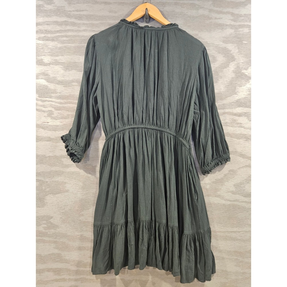 Knox Rose Dark Green Boho Ruffle V-Neck Mini Dress Puff Sleeve Size L - Picture 2 of 7